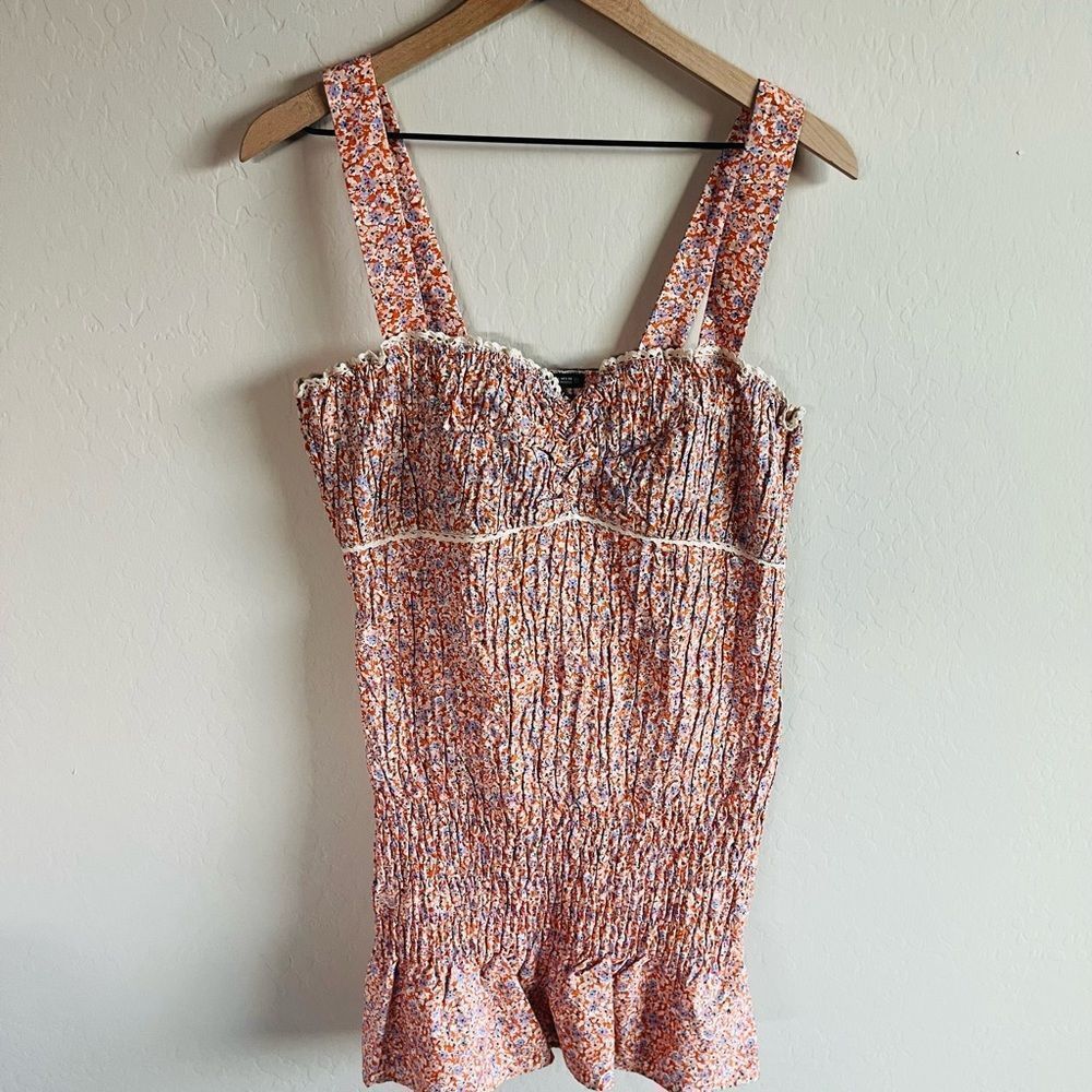 Zara Women’s Orange Floral Ruffle Smocked Mini Bodycon Boho Dress NWOT Size L - Picture 6 of 8